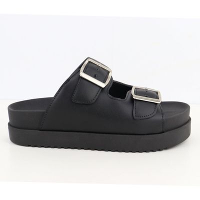  Papete Flatform Fivela Dupla Preta Manoela - Shopfran