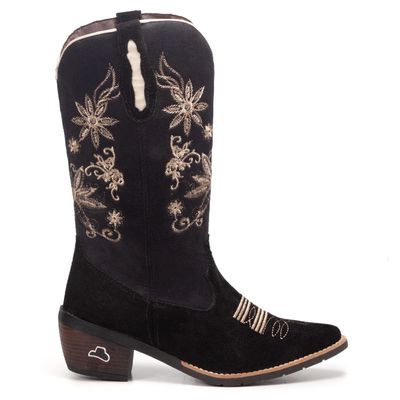 Bota Texana Bordada Preta Camurça - Shopfran