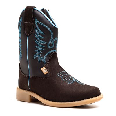 BOTINA TEXANA INFANTIL CANO LONGO CAFÉ AZUL 060 - Shopfran