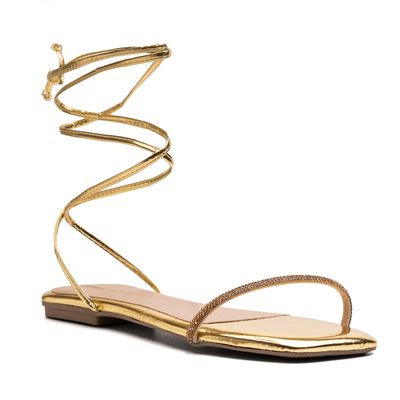 Sandália Brilho Amarração Dourada Evelyn R001 - Shopfran