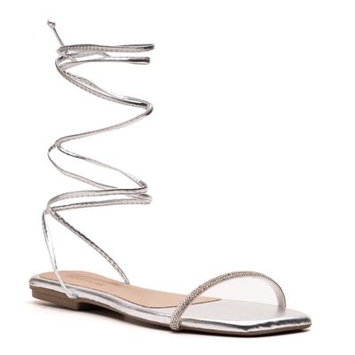 Sandália Brilho Amarração Prata Evelyn R001 - Shopfran