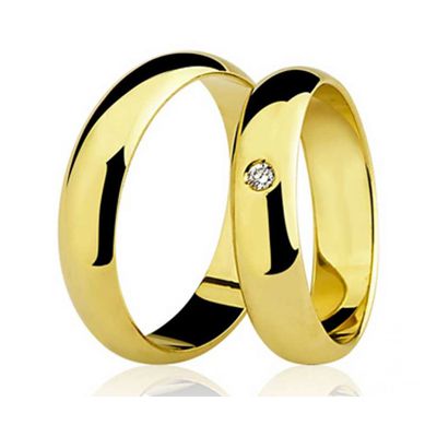 Par De Aliança Casamento De Ouro 18k Com 4mm e Diamante De 2 Pontos - ... - Fábrica do Ouro ®️