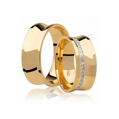 Par De Aliança Casamento De Ouro 18k Côncavo 8mm Com Zircônias - 10260... - Fábrica do Ouro ®️