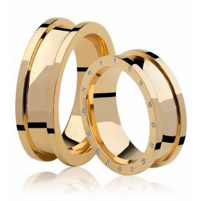 Par De Aliança Casamento De Ouro 18k Luxuri II Anatômica 7,0mm Com Dia... - Fábrica do Ouro ®️