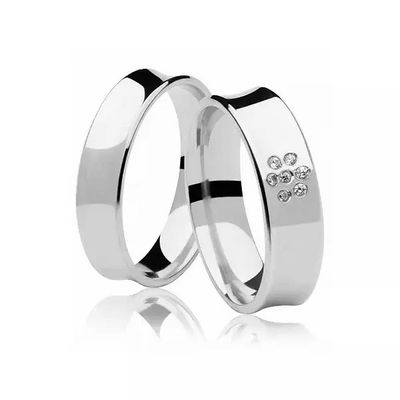 Par De Aliança Prata 950 Flor Anatômica De 6,0 mm Com Zircônia - 20417... - Fábrica do Ouro ®️
