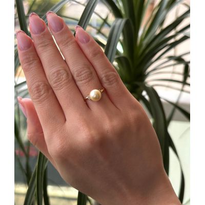 Anel De Ouro 18k Solitário Jewel Com Pérola De 8 Milímetros