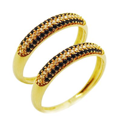 Par De Aparadores De Ouro 18k Com Zircônias Negras e Brancas - 100859 - Fábrica do Ouro ®️