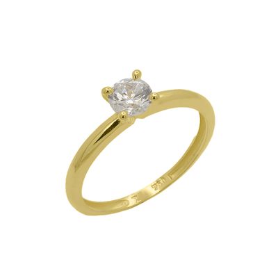 Anel Solitário de Ouro 18k Diana Com Zircônia - 103283 - Fábrica do Ouro ®️