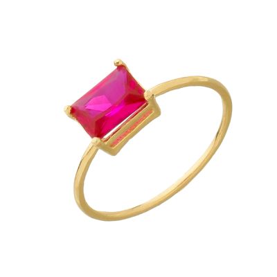 Anel de Ouro 18k Solitário Zircônia Quadrado Rubi - 103605 - Fábrica do Ouro ®️