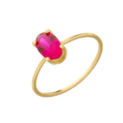 Anel de Ouro 18k Solitário Zircônia Oval Rubi - 103606 - Fábrica do Ouro ®️