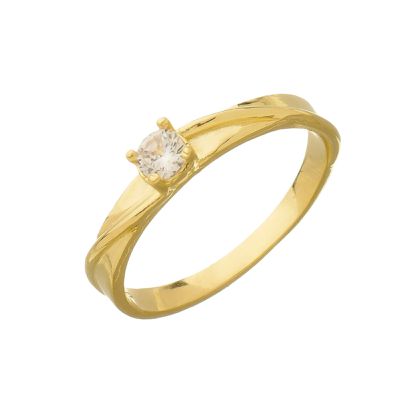 Anel de Ouro 18k Solitário Sininho com Zircônia - 103609 - Fábrica do Ouro ®️