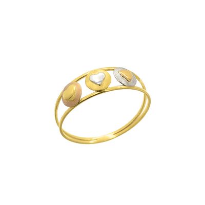 Anel De Ouro 18k Corações Tricolor - 103624 - Fábrica do Ouro ®️