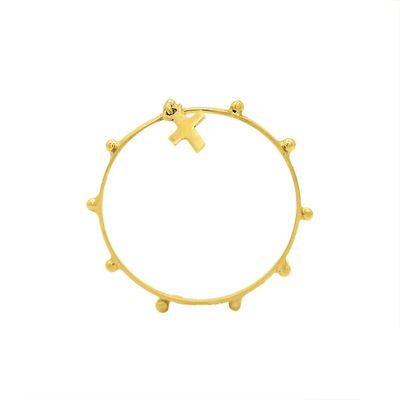 Anel De Ouro 18k Terço com Pingente de Cruz - 103770 - Fábrica do Ouro ®️