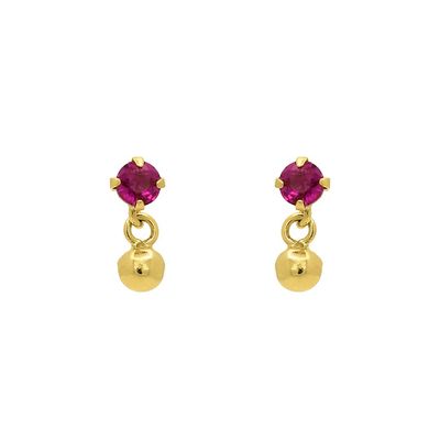 Brinco De Ouro 18k Bolinha Com Pedra De Zircônia Rubi De 3mm - 101283 - Fábrica do Ouro ®️