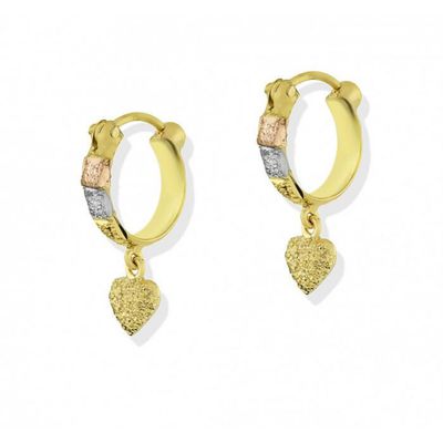 Brinco De Ouro 18k Argola Tricolor Diamantada Com Coração - 101574 - Fábrica do Ouro ®️
