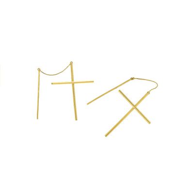 Brinco De Ouro 18k Cruz Com Passante - 101769 - Fábrica do Ouro ®️