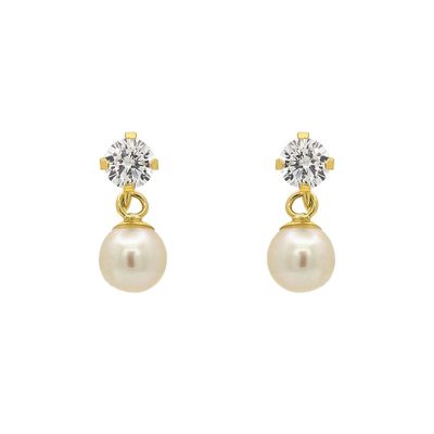 Brinco De Ouro 18k Perola Com Pedra De Zircônia De 3mm - 103554 - Fábrica do Ouro ®️