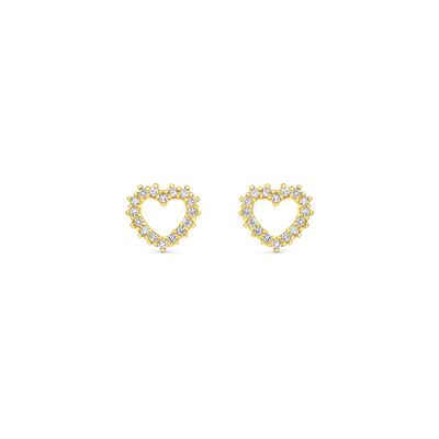 Brinco De Ouro 18k Coração Cravejado - 103670 - Fábrica do Ouro ®️