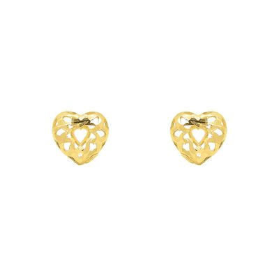 Brinco De Ouro 18k Dois Coração Vazado - 103683 - Fábrica do Ouro ®️