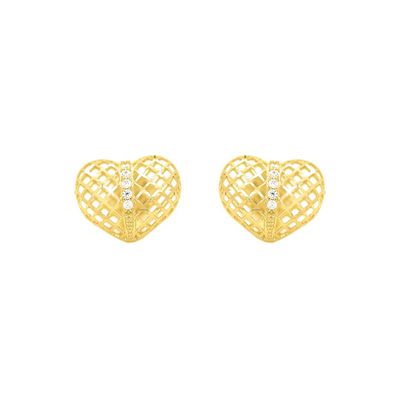 Brinco De Ouro 18k Coração Vazado Com Zircônia - 103686 - Fábrica do Ouro ®️