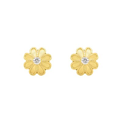 Brinco De Ouro 18k Margarida Com Zircônia - 103687 - Fábrica do Ouro ®️