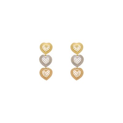 Brinco De Ouro 18k Trio Corações - 103711 - Fábrica do Ouro ®️