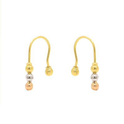 Brinco De Ouro 18k Anzol Com Bolinhas Tricolor - 103773 - Fábrica do Ouro ®️
