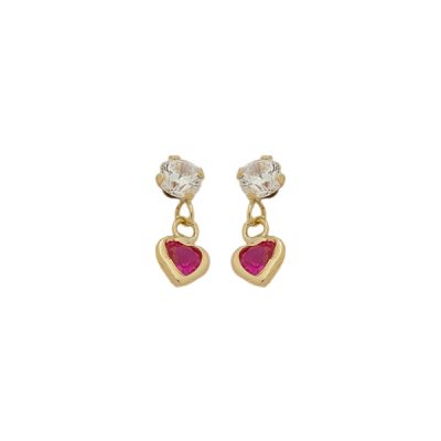 Brinco De Ouro 18k Com Pedras De Zircônias Coração Rubi 3mm - 103802... - Fábrica do Ouro ®️