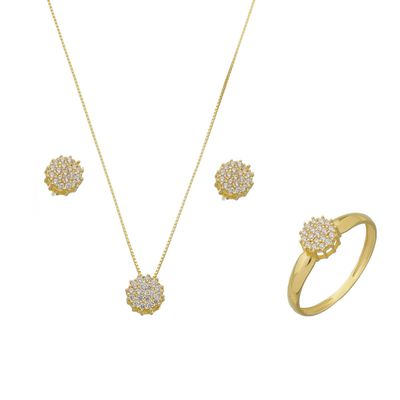 Conjunto De Ouro 18k Chuveirinho Brilhante