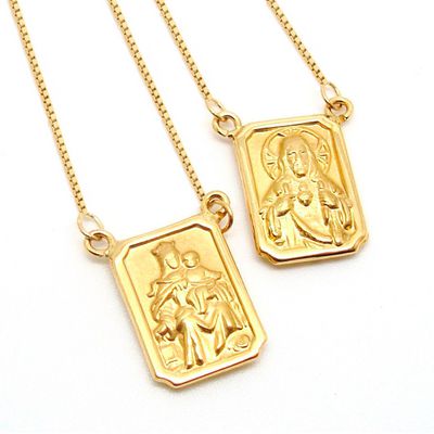 Escapulário Grande Dupla Face De Ouro 18k Veneziana 70cm