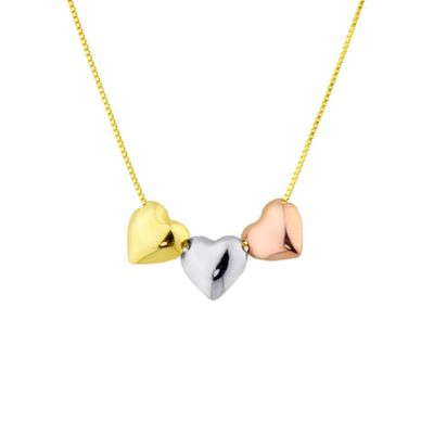 Corrente De Ouro 18k Veneziana De 50cm Com Corações Fixos Tricolores T...