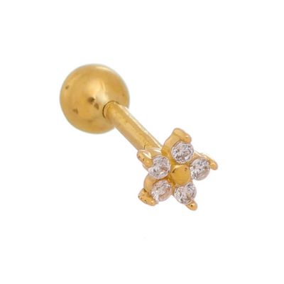 Piercing De Orelha Ou Tragus De Ouro 18k Bolinha e Flor de Zircônias ... - Fábrica do Ouro ®️