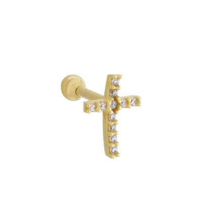 Piercing de Ouro 18k Tragus Cruz Zircônias - 103461 - Fábrica do Ouro ®️