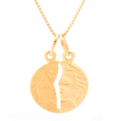 Corrente De Ouro 18k Veneziana De 40cm Com Pingente Cara Metade