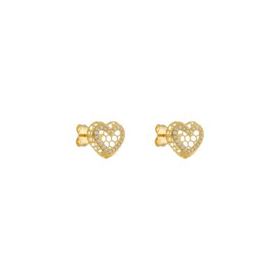 Brinco De Ouro 18k Hearts Glow - 103732 - Fábrica do Ouro ®️