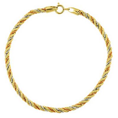 Pulseira De Ouro 18k Corda Tricolor De 3mm Com 16cm - 101695 - Fábrica do Ouro ®️