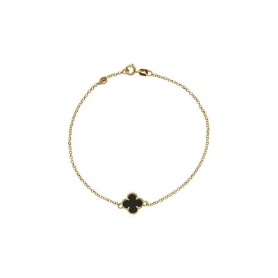 Pulseira De Ouro 18k Elo Português Com Trevo Pedra Ônix - 103661 - Fábrica do Ouro ®️