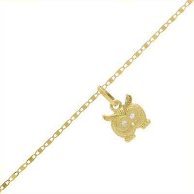 Tornozeleira De Ouro 18k Piastrine De 26cm Com Coruja - 100911 - Fábrica do Ouro ®️