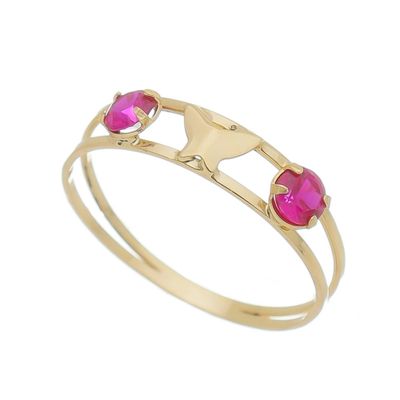 Anel Infantil De Ouro 18k Borboleta e Zircônias Rubi - 101722 - Fábrica do Ouro ®️