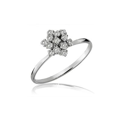 Anel De Ouro Branco 18k Chuveiro Estrela Com Diamantes - 102035 - Fábrica do Ouro ®️