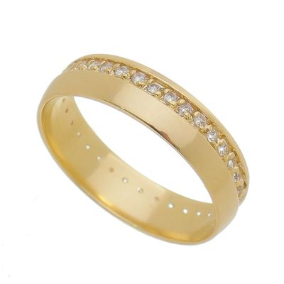Aliança Individual De Ouro 18k De 5mm Com Zircônias - 101746 - Fábrica do Ouro ®️