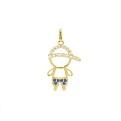 Pingente De Ouro 18k Menino Short Zircônias Azul - 103163 - Fábrica do Ouro ®️