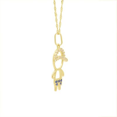 Pingente De Ouro 18k Menino Short Zircônias Azul