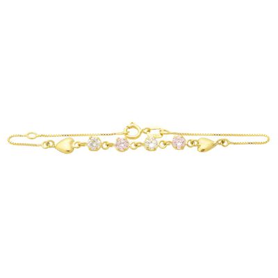 Pulseira Infantil De Ouro 18k Veneziana De 12,5cm Com Coração e Zircôn... - Fábrica do Ouro ®️