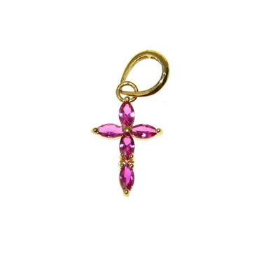 Pingente De Ouro 18k Cruz Com Zircônias Rosas - 102484 - Fábrica do Ouro ®️