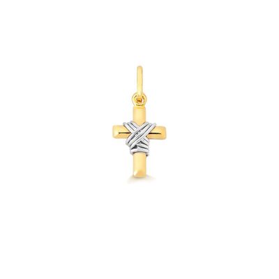 Pingente De Ouro 18k Cruz Com Fio Branco De 12mm - 101559 - Fábrica do Ouro ®️