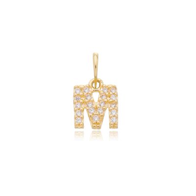 Pingente de Ouro 18k Letra M Com Zircônias - 103513 - Fábrica do Ouro ®️
