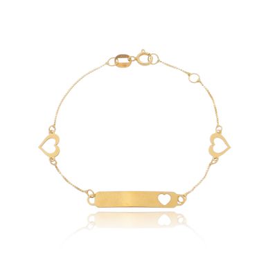 Pulseira Infantil De Ouro 18k Veneziana De 13cm Com Corações - 102757 - Fábrica do Ouro ®️