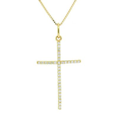 Pingente De Ouro 18k Cruz Com Zircônias 2,5cm - 100488 - Fábrica do Ouro ®️