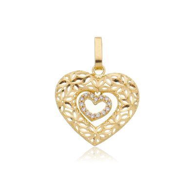 Pingente de Ouro 18k Dois Corações - 103427 - Fábrica do Ouro ®️